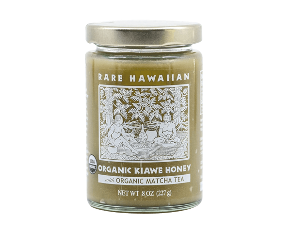 Jar of Rare Hawaiian Organic Kiawe Honey with Matcha Tea